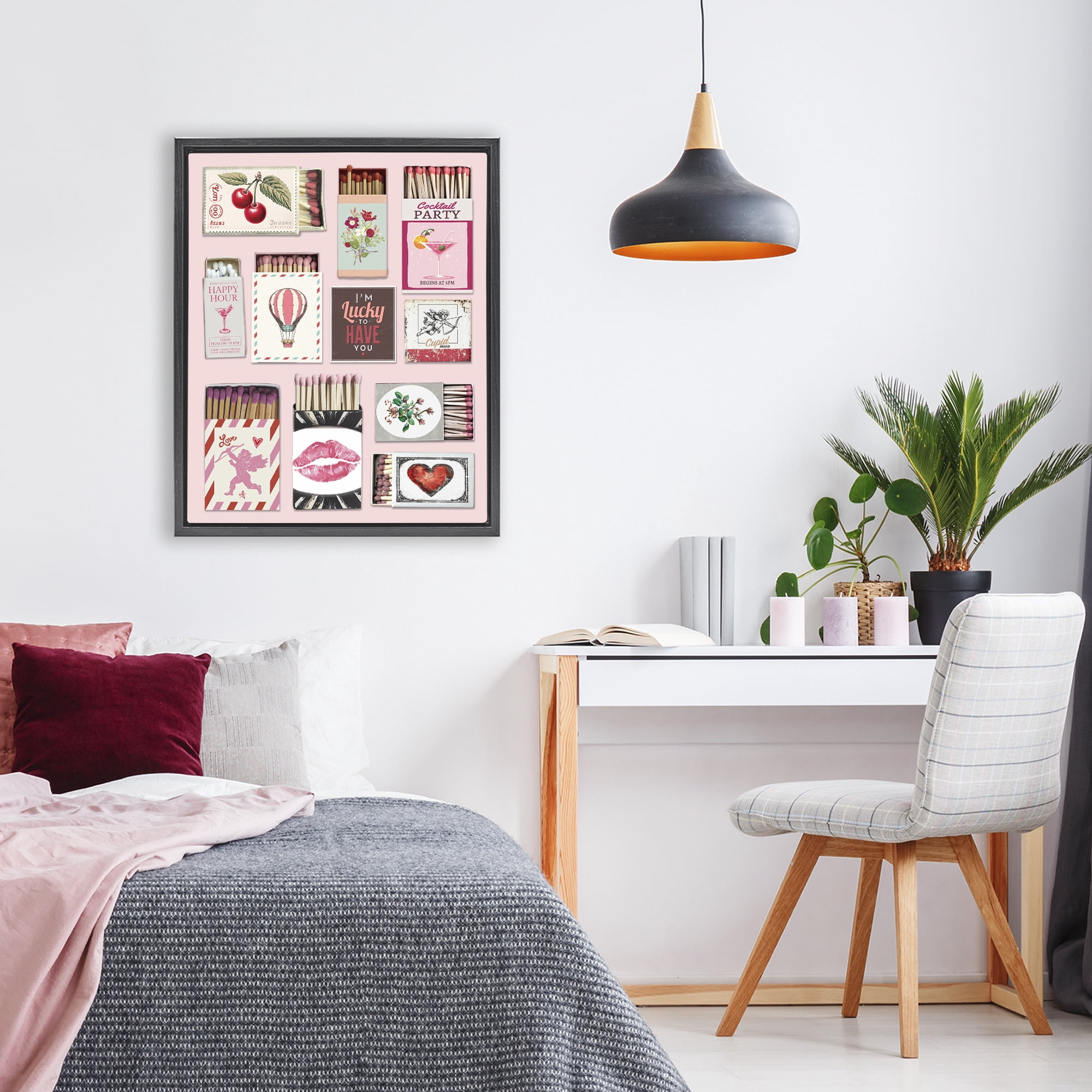Stupell Industries Vintage Romantic Matchbox Collection Black Framed Floater Canvas Wall Art, design by CAD Designs