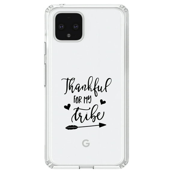 DistinctInk Clear Shockproof Hybrid Case for Google Pixel 4 XL (6.3" Screen) - TPU Bumper Acrylic Back Tempered Glass Screen Protector - Thankful for My Tribe