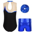 thumbnail image 2 of Xnihocha Kids 3 Piece Dance Outfit Girls Gymnastics Leotard Mesh Bodysuit Unitard with Dance Yoga Royal Blue 8, 2 of 4