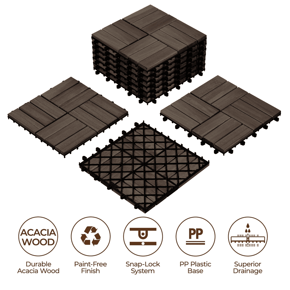 Renwick Pack of 27 Interlocking Deck Tiles, for Indoor Patio Garden, Black