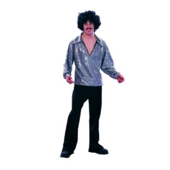 70s Disco Sequin Shirt - Black - Size Plus Male 46-50