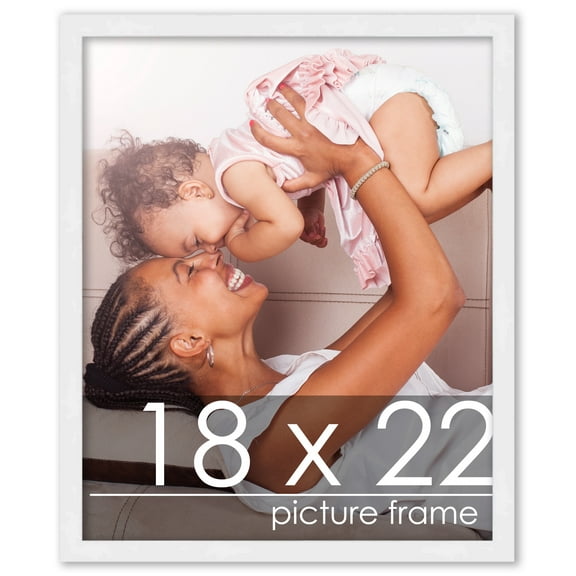 18x22 White Wood Picture Frame - UV Acrylic, Foam Board Backing, Hanging Hardware
