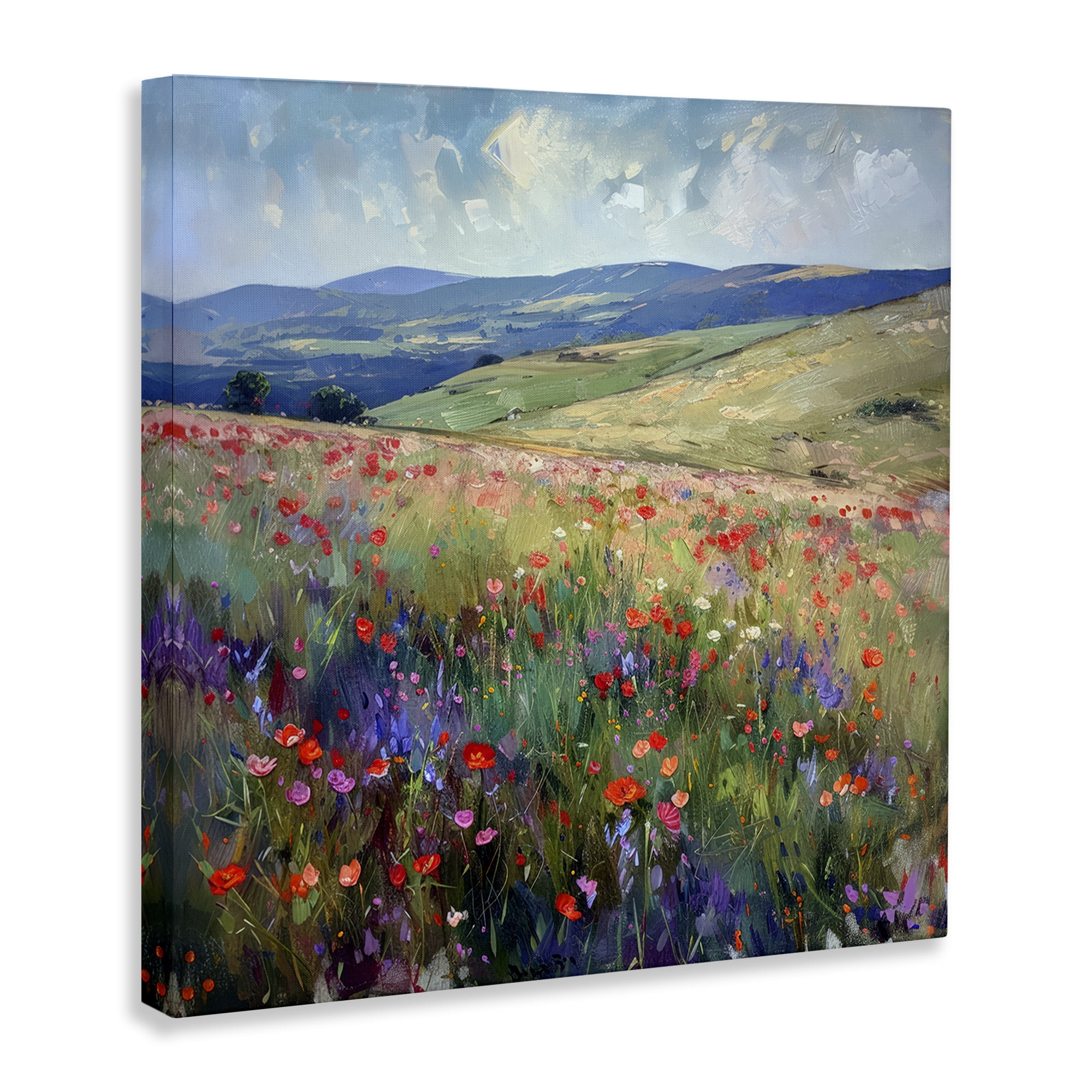 Stupell Industries Rolling Meadow Flowers Landscape & Nature Painting Wrapped Canvas Art Print Wall Art, 24 x 24