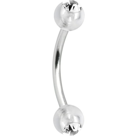 - Stainless Steel Clear Accented Acrylic Ball Curved Eyebrow Ring 16 Gauge