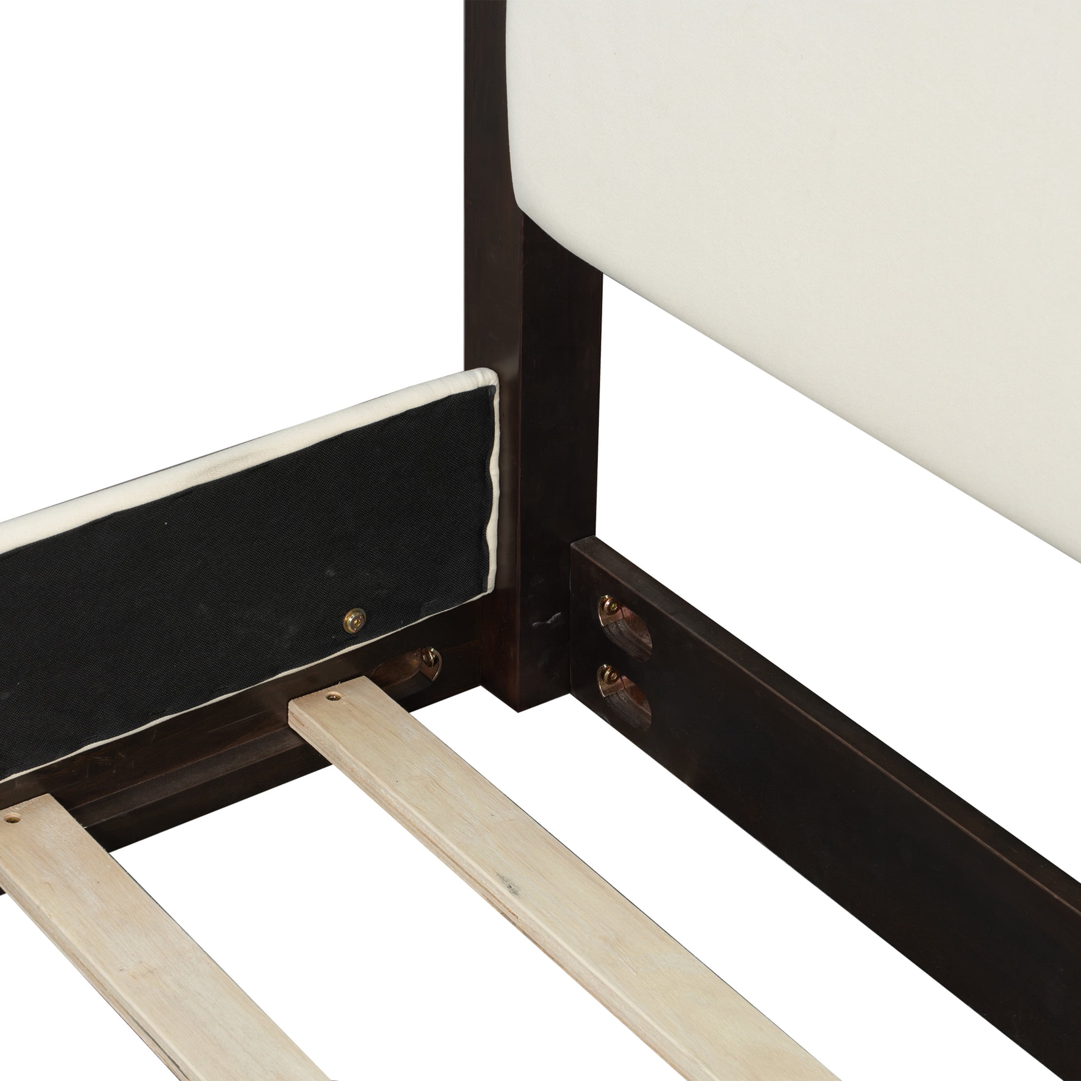 Christopher Knight Home King Canopy Platform Bed, Wood Frame with White Upholstered Headboard, Espresso