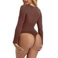 thumbnail image 4 of Viluyesy Womens Long Sleeve Shapewear, Seamless Tight Fit Tummy Control Scoop Neck Yogo Sculpting Butt Bodysuit Coffee XL, 4 of 6