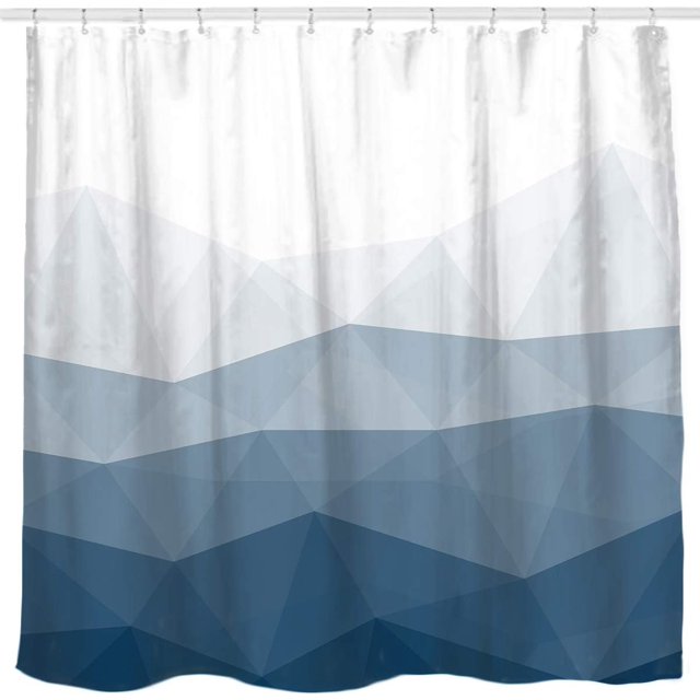 Cortina de ducha azul degradado, multiusos, estilo vintage azul y gris, tecnología de impresión digital, tejido de poliéster impermeable, 71" x 74"
