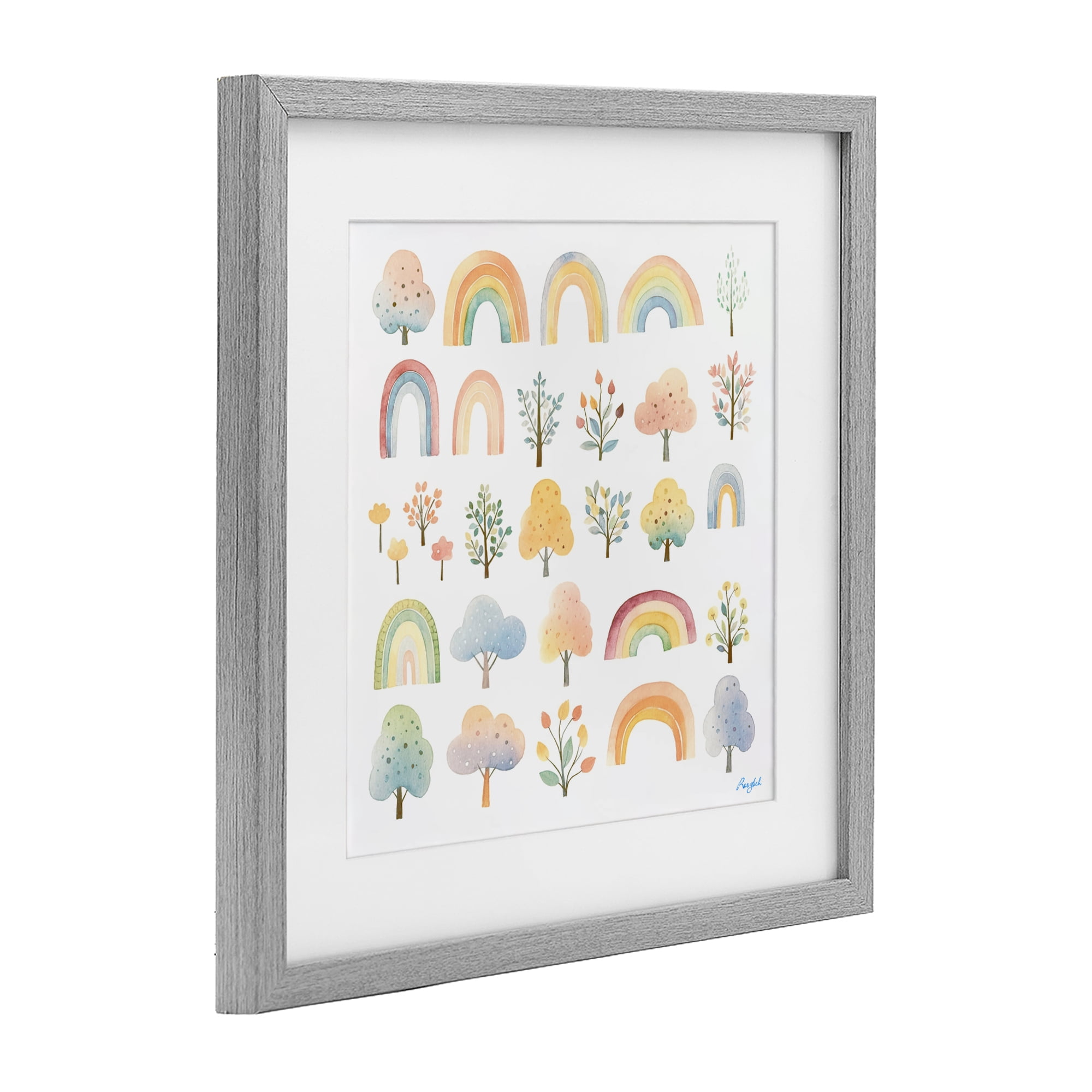 Stupell Industries Happy Rainbows & Foliage Gray Framed Print Under Glass, design by Roozbeh