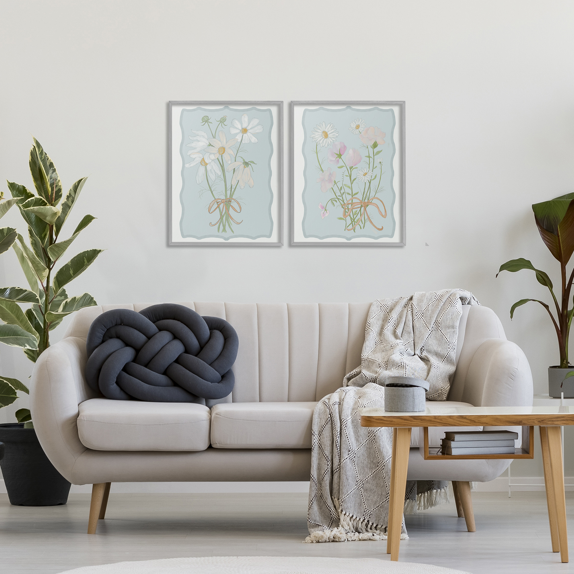 Vintage Spring Clippings 2 Piece Gray Framed Giclee Art Set, design by Leslie Hermosa