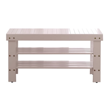 Pemberly Row Pina Quality Solid Wood Shoe Bench in White Finish