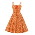 thumbnail image 3 of WXLWZYWL Summer Dress 2023 Clearance Women'S Sleeveless Sling V Neck Printing High Waist Retro Dress Orange, 3 of 3