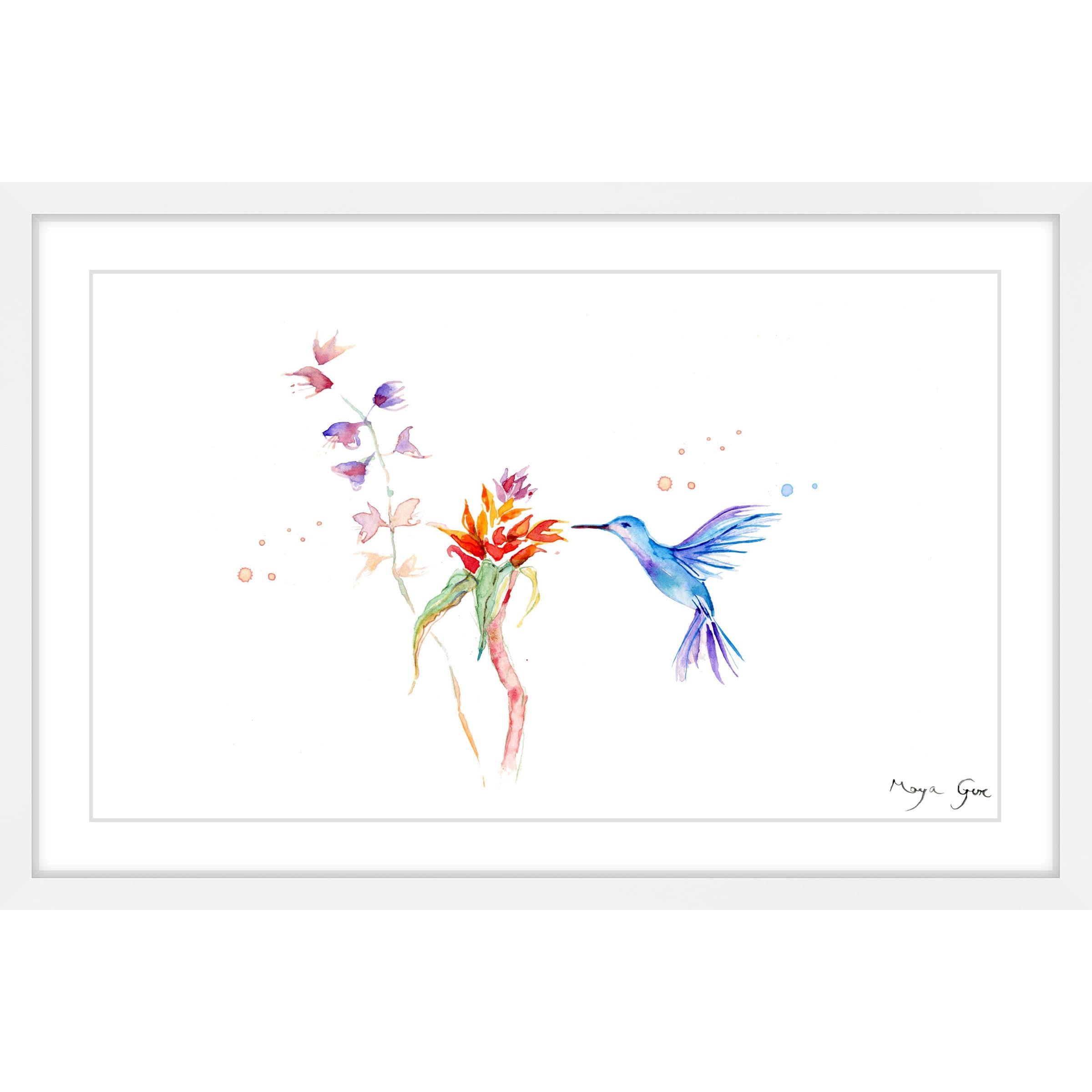 Marmont Hill "Blue Hummingbird" by Maya Gur Framed Painting Print