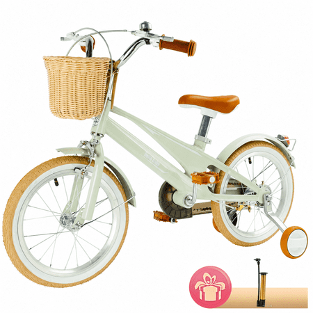 16 Inch Girls Boys Bike for 4-9 Years Old Toddlers and Kids, Kids Bike with Training Wheels, Basket, Dual Brake, Retro Style Children Bicyle