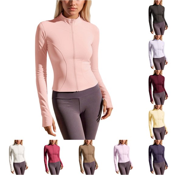 QTSHPN Fall Jackets For Women Stretchy Breathable Zip up Hoodie Slim Fit Long Sleeve Athletic Running Yoga Outerwear Women Jacket Light Pink M