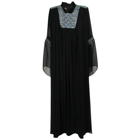 Hijaz Blue Studded Embroidered Crest with Two Layer Black Abaya