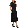 thumbnail image 4 of INSPIRE CHIC Women's Ruffle Dress Wedding Guest Crew Neck Short Sleeve Formal Cocktail Midi Dresses M Black, 4 of 4