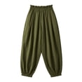 thumbnail image 7 of Hurxie Womens Baggy Pleated Harem Pants Summer Elastic High Waisted Wide Leg Balloon Cotton Lounge Pants Army Green,3XL, 7 of 7
