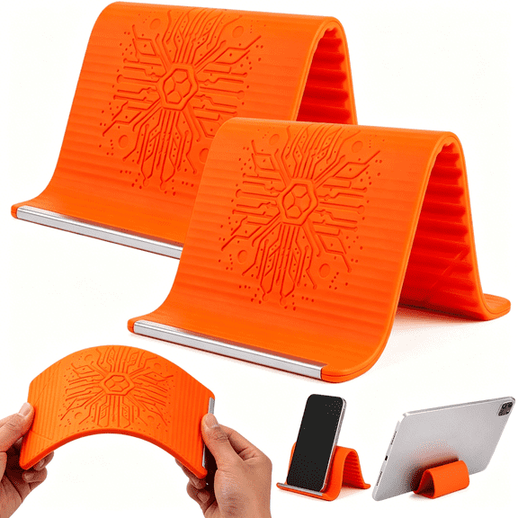 GJX 2 Pack Flexible Silicone Phone Stand,Foldable Adjustable Phone Holder,Portable Non-Slip Bendable Desktop Stand for Desk,Travel,Office,Tablets,Laptops&Treadmills(Orange)