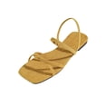 thumbnail image 3 of Domuza Strappy Sandals for Women Square Toe Dressy Summer Cute Vacation Ankle Strap Slip on Sandal Shoes Yellow 6.5（EU-37）, 3 of 4