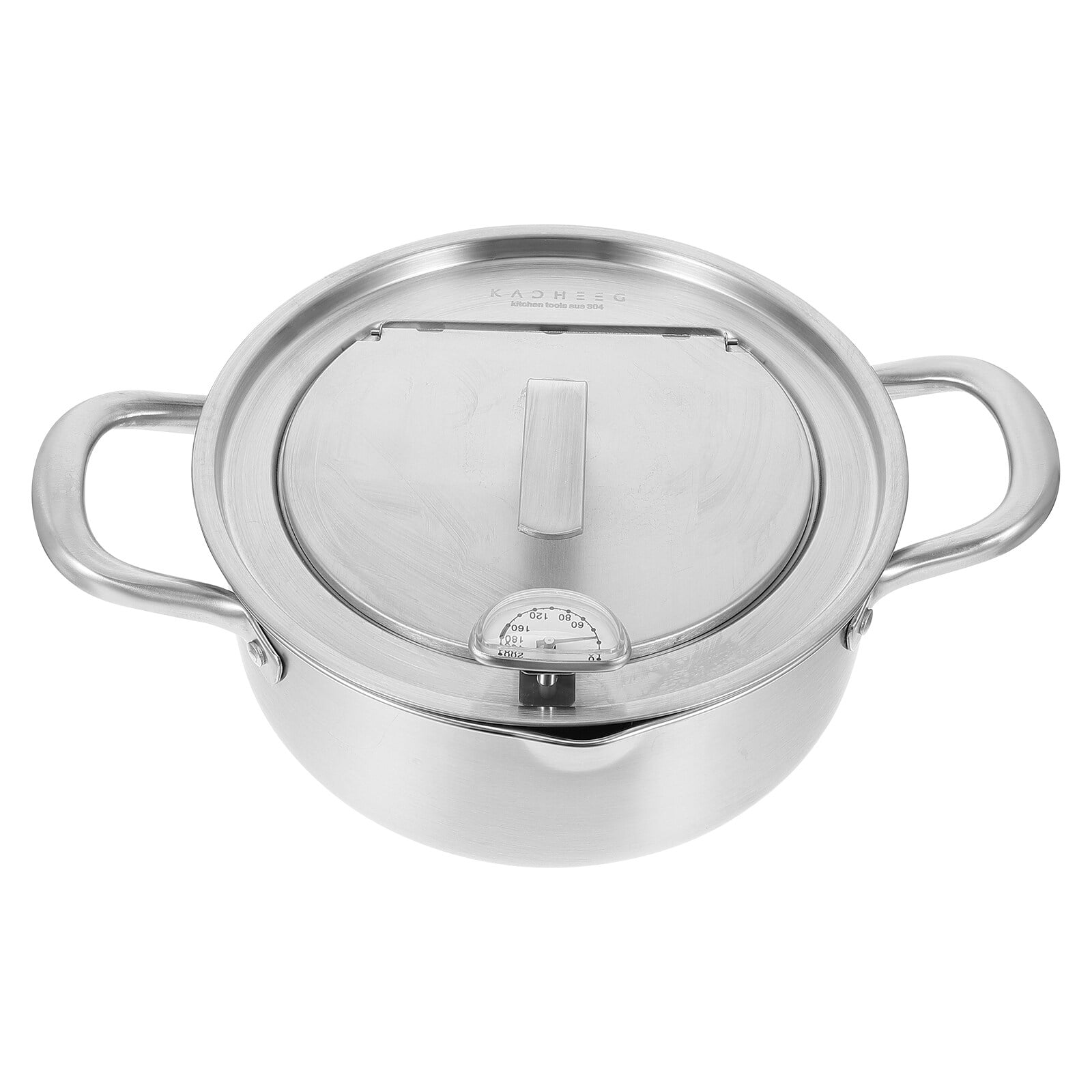 Deep Fryer Pot, Tempura Frying Pan, Stove Top, 9” x 5.5”, 114 Oz (3.6 Qt),  304 Stainless Steel, Flat Bottom, w/Lid & Temperature Control Thermometer