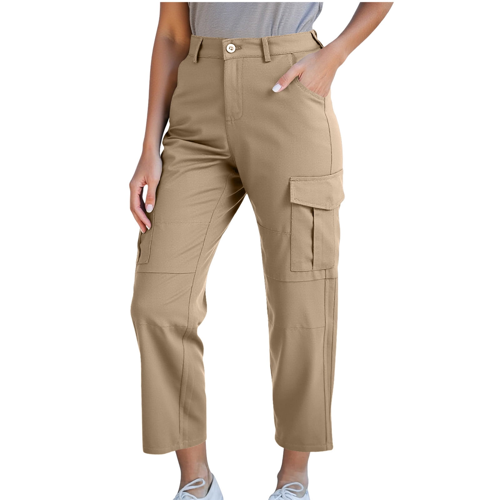 Womens Khaki Cargo Pants | 100% Polyester, Tailored Fit, Straight Leg, Durable, Wrinkle Resistant, Spacious Thigh Pockets,Size 4XL - image 3