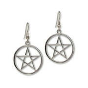 Wiccan Pagan Pentacle Pentagram Silver Finish Pewter Dangle Earrings by Real Metal #809