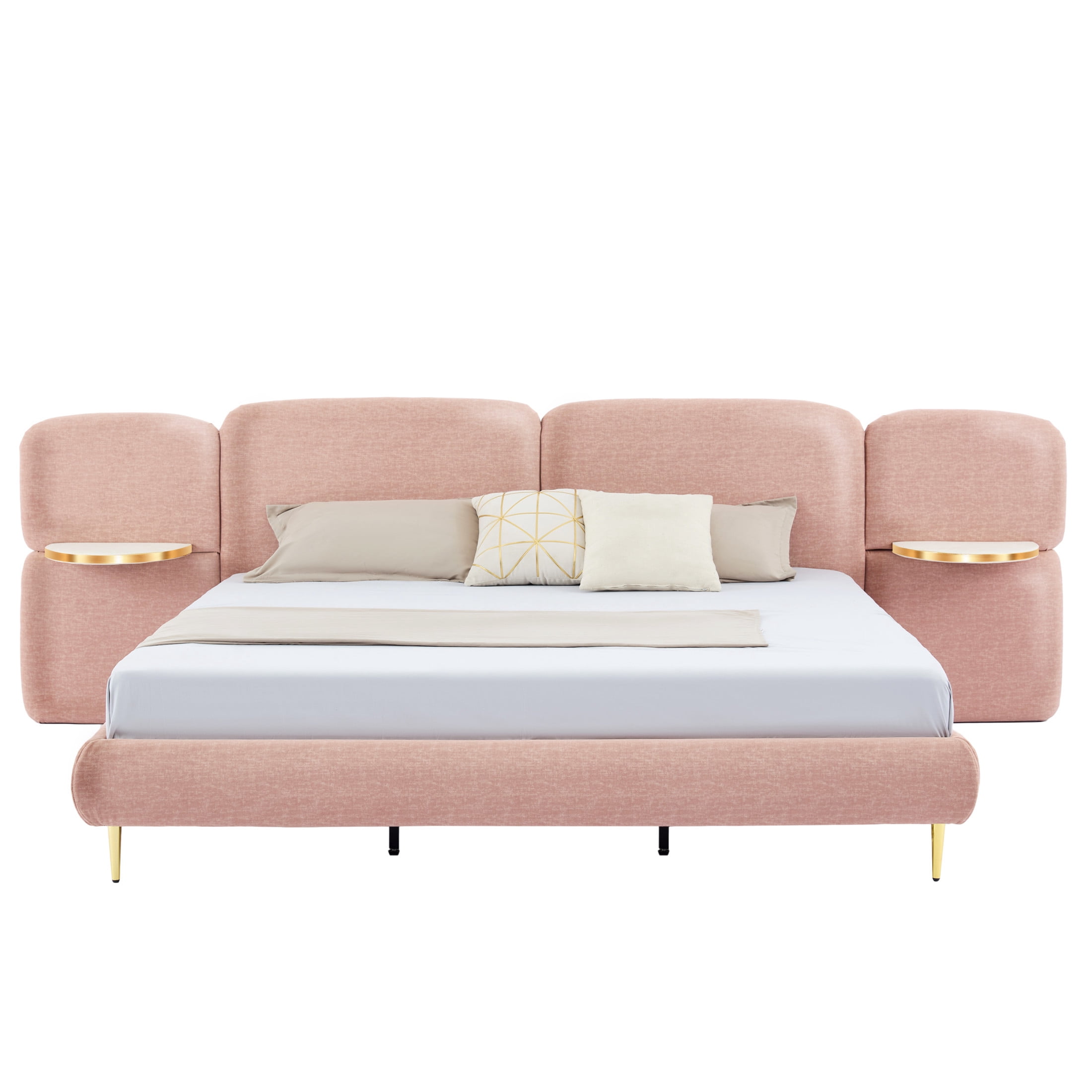 Christopher Knight Home King Size Upholstered Platform Bed Frame with Headboard and Nightstands, Pink