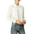 thumbnail image 5 of Allegra K Women's Button Down Long Sleeve Cuff Ruffle Detail Blouse Shirt Tops, 5 of 7