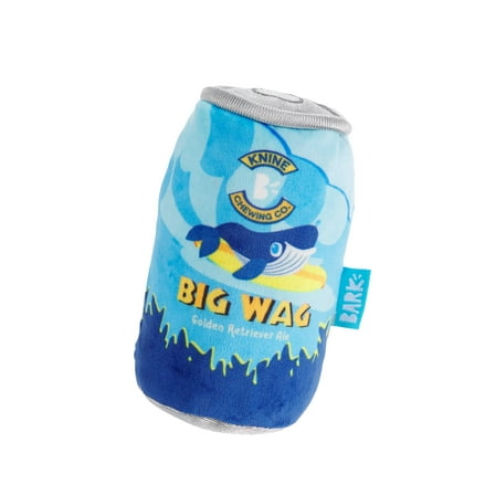 BARK Surf Beer Can Plush Blue, Yellow, and Silver Dog Toy All Sizes