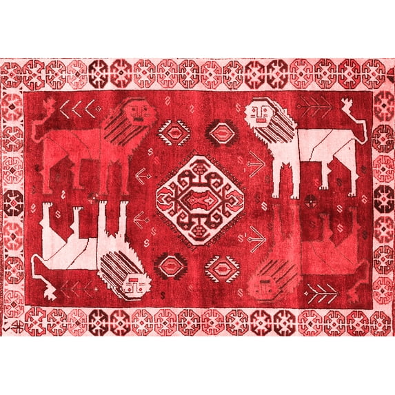 Ahgly Company Indoor Rectangle Animal Red Traditional Area Rugs, 7' x 10'