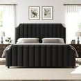 thumbnail image 1 of Queen Size Platform Bed Frame with 50.2 in Tall Headboard, Velvet Upholstered Bed Frame Queen with Vertical Channel Tufted Headboard & Footboard, Nailhead Trim, No Box Spring Needed, Black, 1 of 9