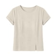 thumbnail image 4 of LIaqionyy Tops for Womens Crew Neck Short Sleeve Cotton Linen Cropped Shirts Summer Solid Color Blouses, 4 of 7