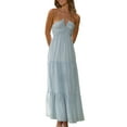 thumbnail image 2 of ZAXARRA Robe Longue Ligne A pour Femmes Couleur Unie Col Licou Sans Manches Dos Nu Robe d'Été Décontractée pour Fête à la Plage, 2 of 6