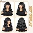 thumbnail image 3 of Creamily 14"Black Wig for Women Short Wavy Curly Bob Wigs with Bangs Natural Black Hair Wigs Heat Resistant Synthetic Wigs, 3 of 9