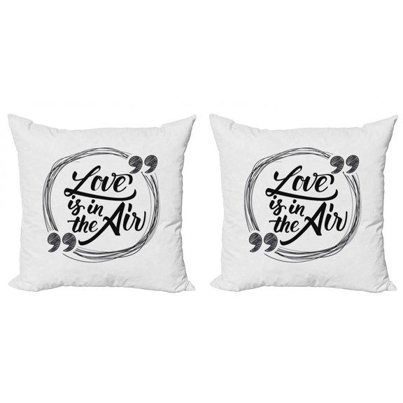 Ambesonne Saying Throw Pillow Cover 2 Pack, Love Phrase Scribble Circle, 16", Charcoal Grey Pale Grey
