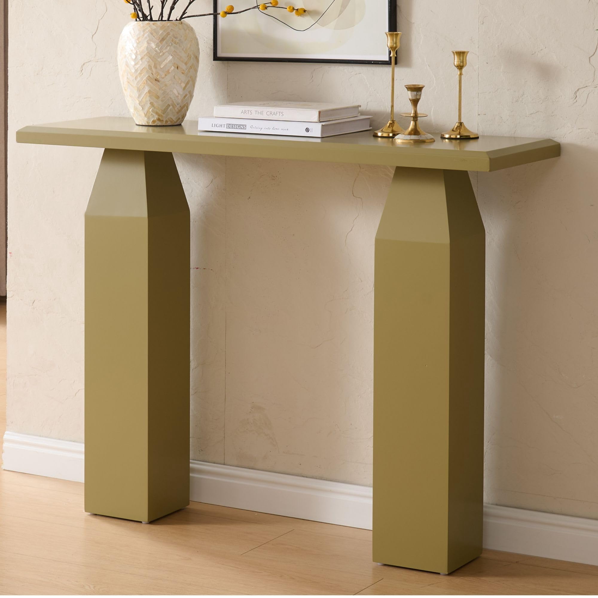 Kings Brand Furniture Sienna Console Table – Wood Rectangular Entryway & Sofa Table with Tapered Pedestal Legs, Modern Narrow Accent Table for Living Room, Hallway, or Behind Sofa (Lemon Pepper)