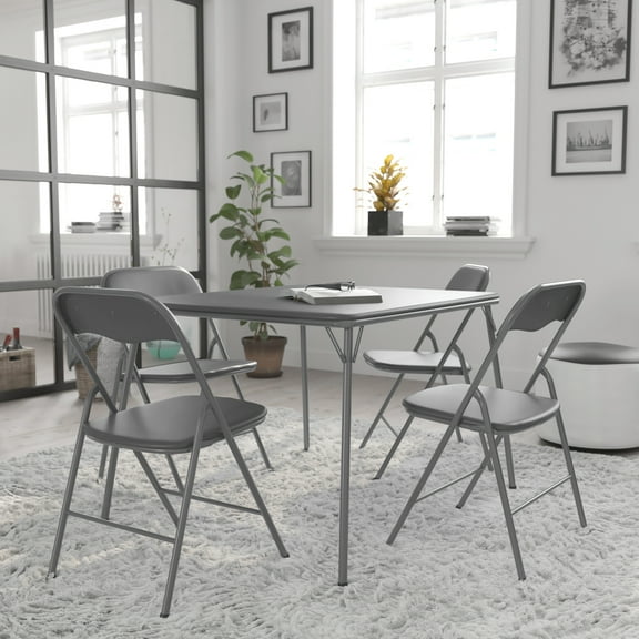 BizChair 5 Piece Gray Folding Game Room Card Table and Chair Set