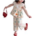 thumbnail image 2 of Amidoa Girls Summer 2 Piece Outfits Cotton Cute Sleeveless Tops Tops and Casual Pants Kids Clothing Set Blue Size Blue Size 12-18 Months, 2 of 5