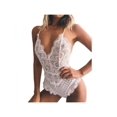 thumbnail image 2 of Women Sexy Deep V Neck Eyelash Lace Bodysuit Lingerie, 2 of 3