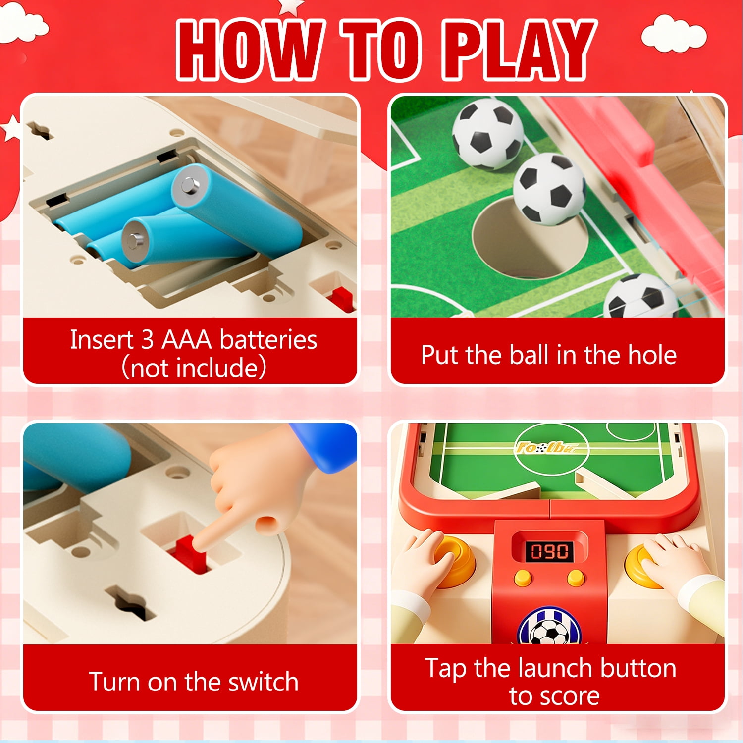 Kids Desktop Soccer Game Machine with Moving Goalkeeper, Scoreboard & Sounds – Interactive Football Toy for Boys & Girls Ages 3+（RED）