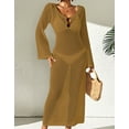 thumbnail image 2 of Women Bathing Suit Cover Up Swimsuit Cover up Elegant Backless Beach Dress with Keyhole Front Bikini Long Flare Sleeve Summer Beach Dress Crochet Hollow Out Coverup Coffee Alsol Lamesa, 2 of 5
