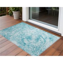 HomeRoots 562668 2 x 3 ft. Teal Abstract Washable Non Skid Indoor Outdoor Rectangle Machine Woven Area Rug