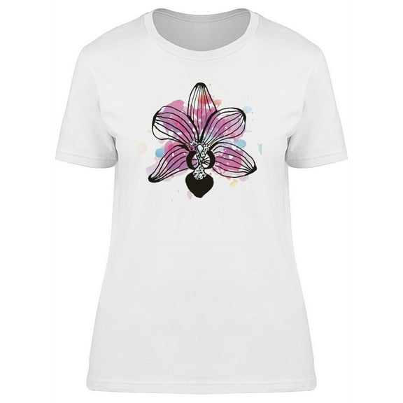 Orchid Flower With Splash Paint T-Shirt Women -Image by Shutterstock, Female Medium