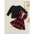 thumbnail image 3 of Canis Girls' Christmas Clothing Set: Long Sleeve Tops + Plaid Suspender Skirt, 3 of 9