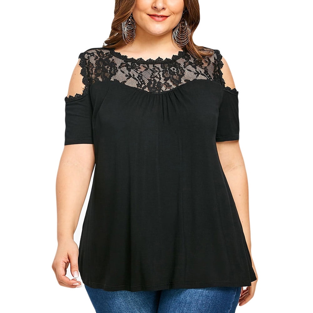 Casual A-Line Blouse for Women, Plus Size Fashion Lace Short Sleeve Top,  Polyester, 3x - Walmart.com
