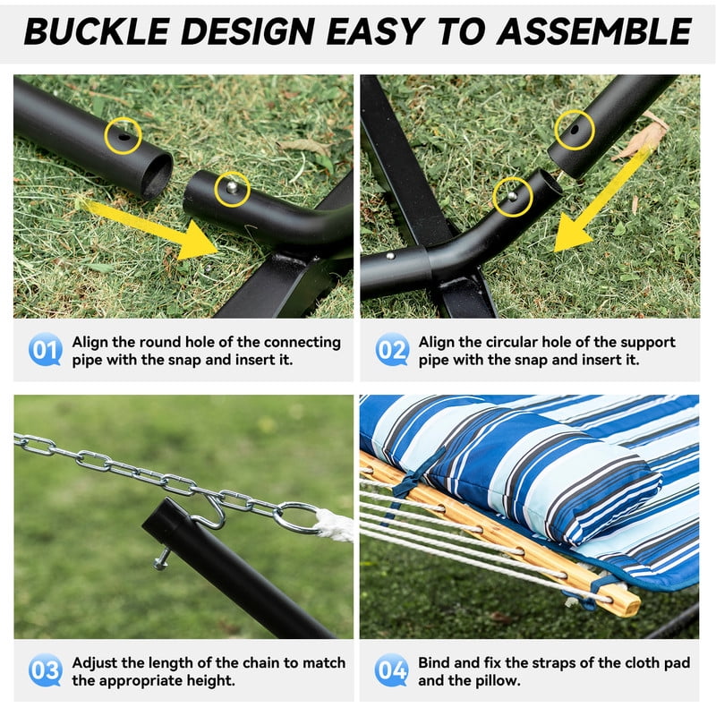 MIHOVER Heavy Duty Double Hammock with Stand - 500 lbs Capacity, Easy Setup & Detachable Pillow for Indoor/Outdoor Relaxation