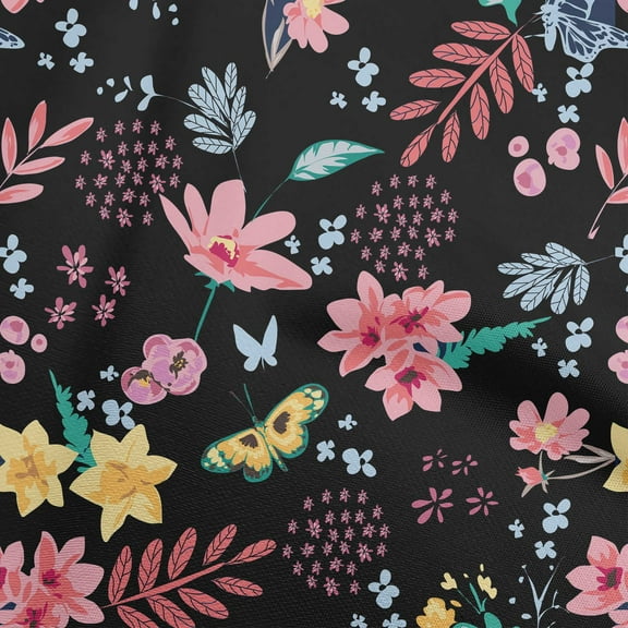 oneOone Polyester Spandex Black Fabric Floral Diy Clothing Quilting Fabric Print Fabric By Yard 56 Inch Wide