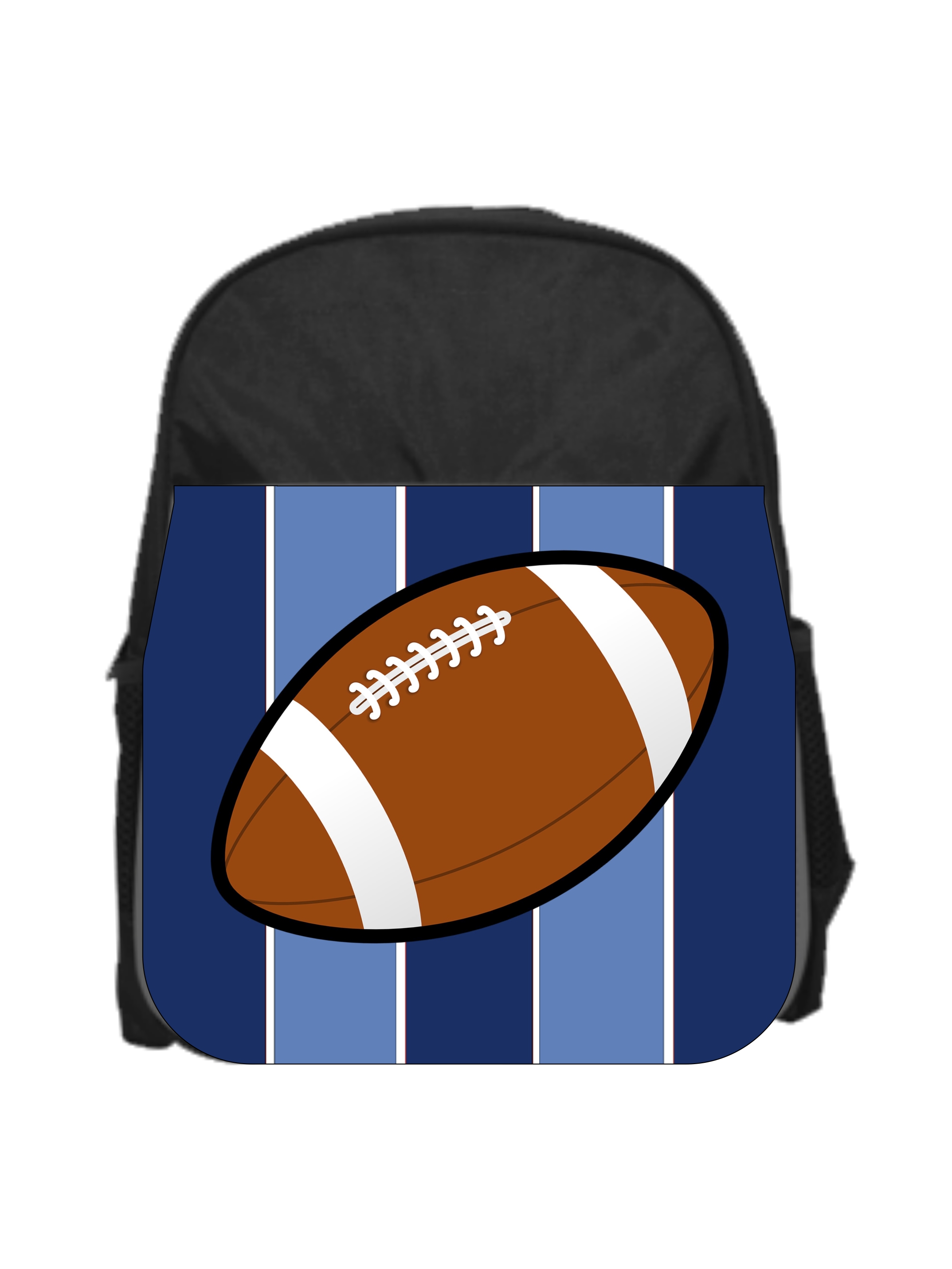 Football on Blue Stripes - Boys 13" x 10" Black Preschool Toddler Children's Backpack - image 1 of 2