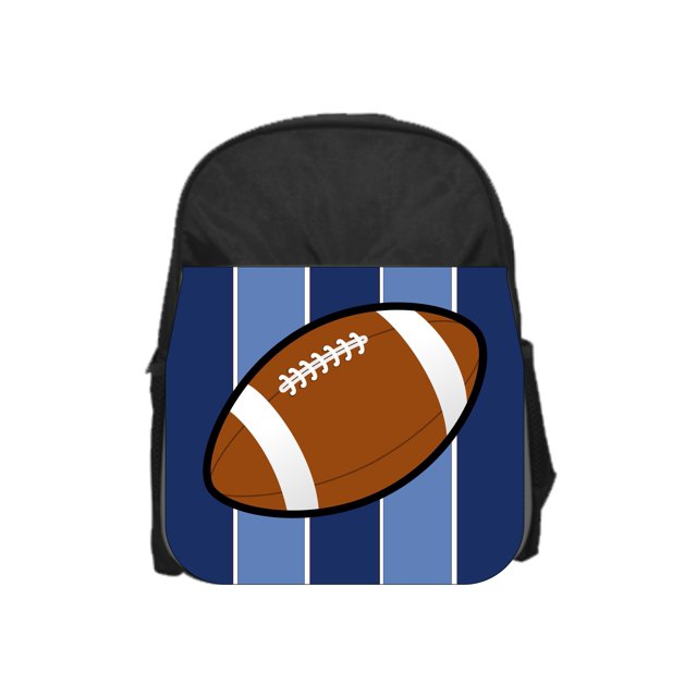Football on Blue Stripes - Boys 13" x 10" Black Preschool Toddler Children's Backpack