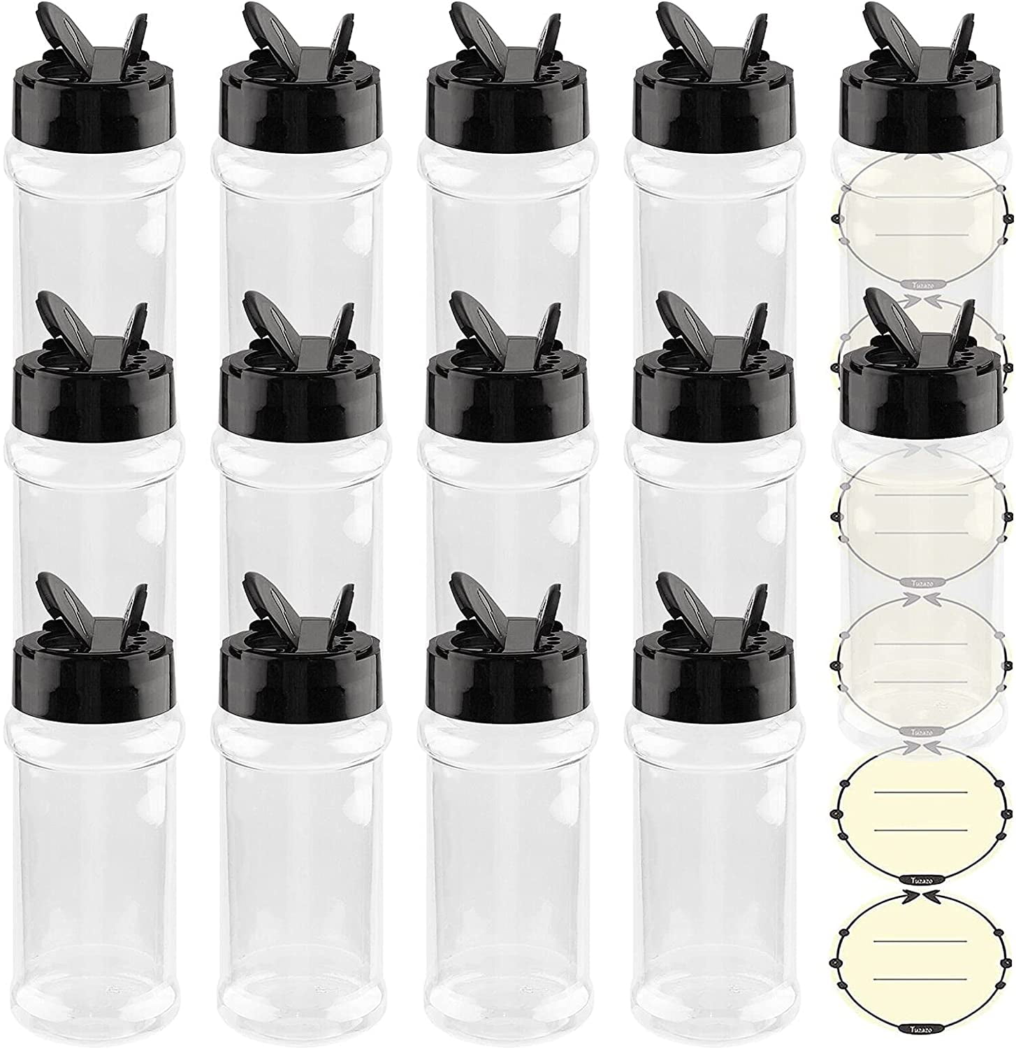 Herbs and Powders 5.7oz/170ml 12 Pcs Clear Plastic Spice Jars Storage Container Bottle Containers with Black Cap Perfect for Storing Spice 